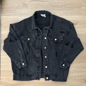 Princess Polly Black denim jacket with distressed details
